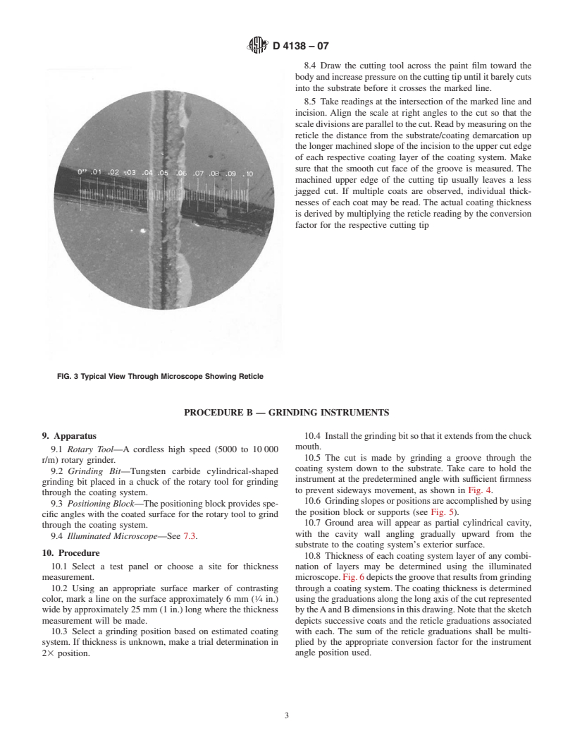 ASTM D4138-07 - Standard Practices for Measurement of Dry Film Thickness of Protective Coating Systems by Destructive, Cross-Sectioning Means