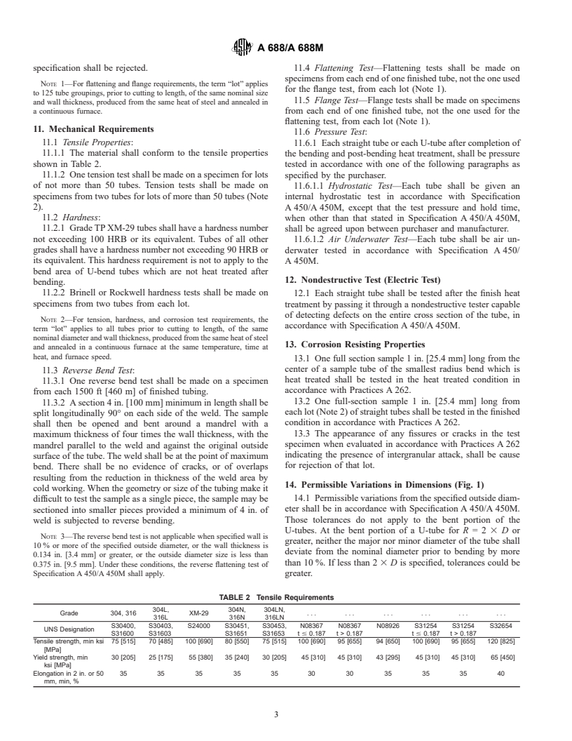 ASTM A688/A688M-01 - Standard Specification for Welded Austenitic Stainless Steel Feedwater Heater Tubes