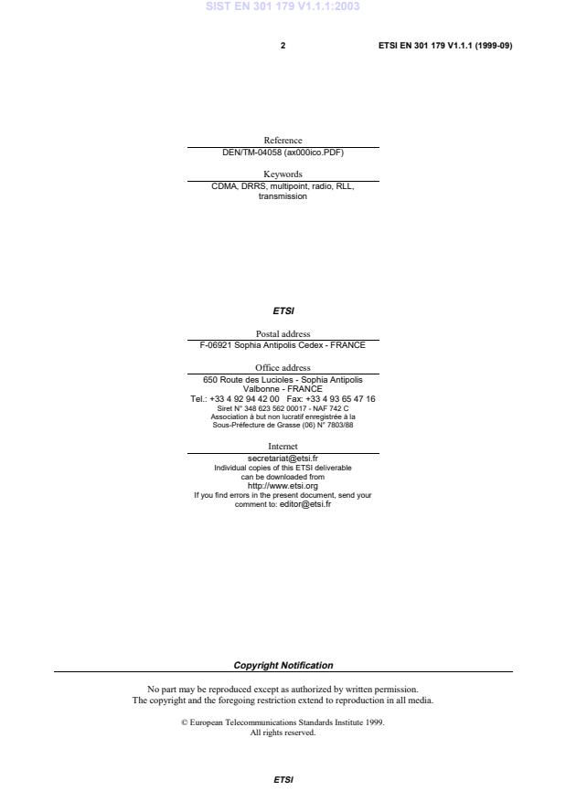 SIST EN 301 179 V1.1.1:2003 SIST EN 301 179 V1.1.1:2003 - Page 4 preview