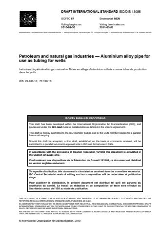 ISO 13085:2014 - Petroleum and natural gas industries -- Aluminium alloy pipe for use as tubing for wells