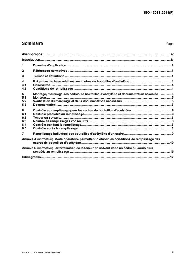 ISO 13088:2011 - Bouteilles a gaz -- Cadres de bouteilles d'acétylene -- Conditions de remplissage et contrôle au remplissage