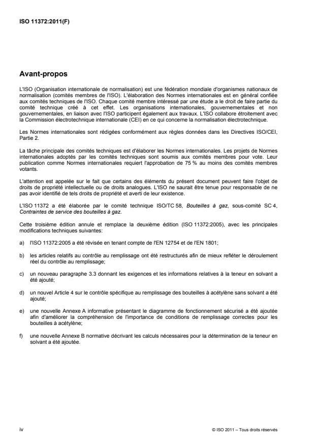 ISO 11372:2011 ISO 11372:2011 - Bouteilles a gaz -- Bouteilles d'acétylene -- Conditions de remplissage et de contrôle au remplissage - Page 4 preview