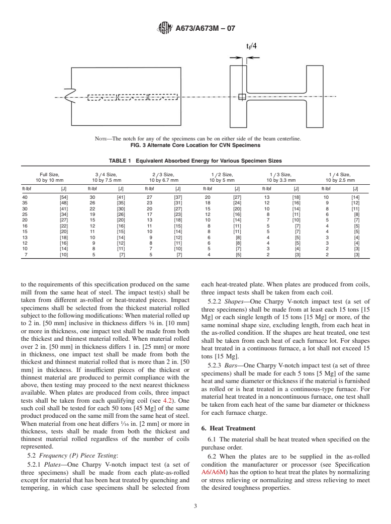 ASTM A673/A673M-07 - Standard Specification for Sampling Procedure for Impact Testing of Structural Steel