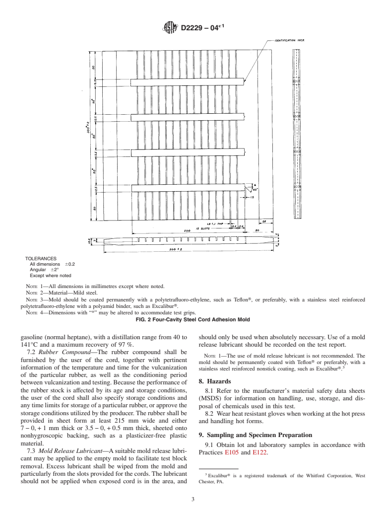 ASTM D2229-04e1 - Standard Test Method for Adhesion Between Steel Tire Cords and Rubber