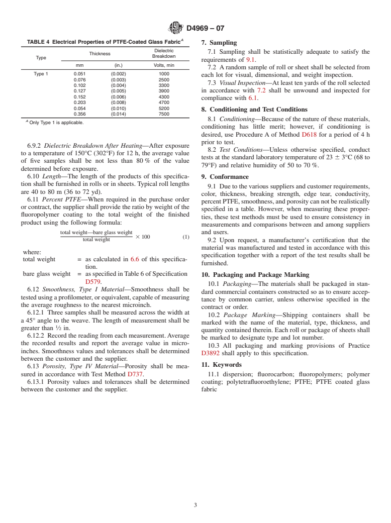 ASTM D4969-07 - Standard Specification for Polytetrafluoroethylene-(PTFE) Coated Glass Fabric