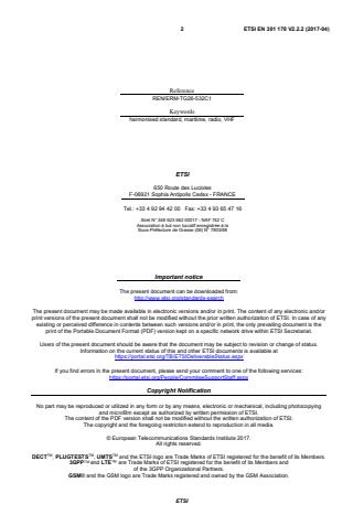 SIST EN 301 178 V2.2.2:2017 ETSI EN 301 178 V2.2.2 (2017-04) - Portable Very High Frequency (VHF) radiotelephone equipment for the maritime mobile service operating in the VHF bands (for non-GMDSS applications only); Harmonised Standard covering the essential requirements of article 3.2 of Directive 2014/53/EU - Page 2 preview