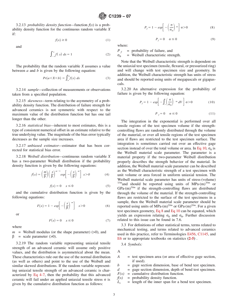 ASTM C1239-07 - Standard Practice for Reporting Uniaxial Strength Data and Estimating Weibull Distribution Parameters for Advanced Ceramics