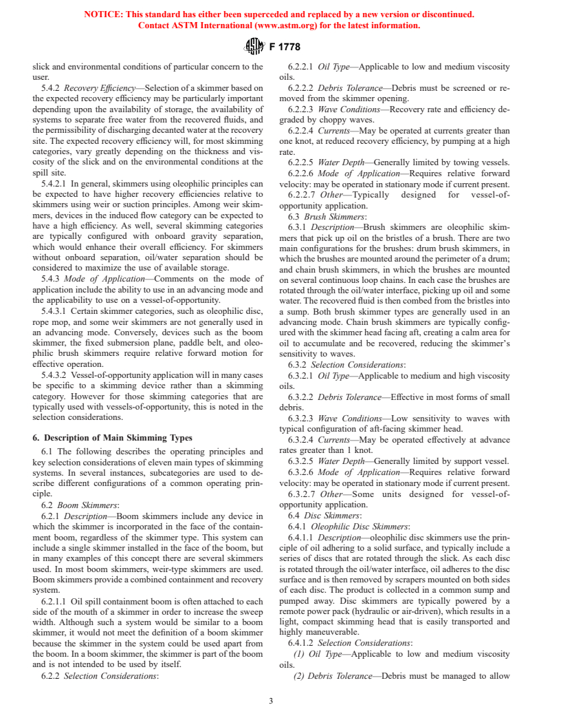 ASTM F1778-97 - Standard Guide for Selection of Skimmers for Oil-Spill Response