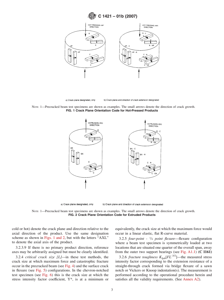 ASTM C1421-01b(2007) - Standard Test Methods for Determination of Fracture Toughness of Advanced Ceramics at Ambient Temperature