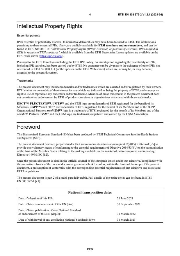 SIST EN 303 372-2 V1.2.1:2021 ETSI EN 303 372-2 V1.2.1 (2021-06) - Satellite Earth Stations and Systems (SES); Satellite broadcast reception equipment; Part 2: Indoor unit; Harmonised Standard for access to radio spectrum - Page 4 preview