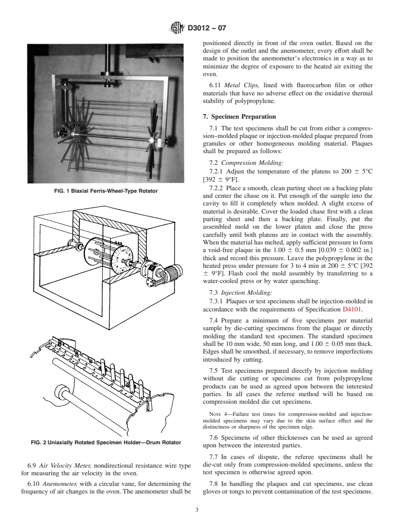 ASTM D3012-07 - Standard Test Method for Thermal-Oxidative Stability of Polypropylene Using a Specimen Rotator Within an Oven