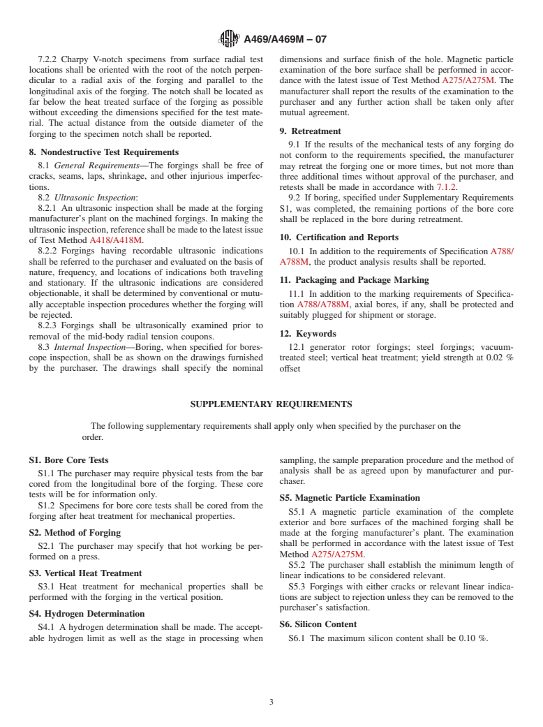 ASTM A469/A469M-07 - Standard Specification for Vacuum-Treated Steel Forgings for Generator Rotors