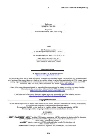 SIST EN 302 609 V2.2.1:2020 ETSI EN 302 609 V2.2.0 (2020-07) - Short Range Devices (SRD); Radio equipment for Euroloop communication systems; Harmonised Standard for access to radio spectrum - Page 2 preview
