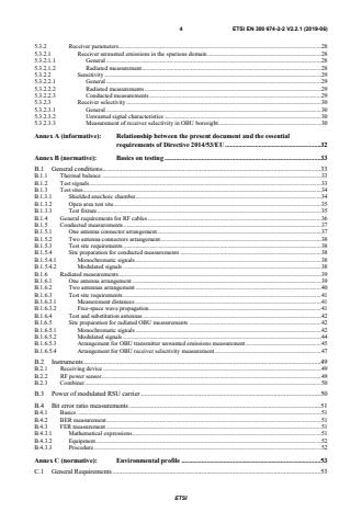 SIST EN 300 674-2-2 V2.2.1:2019 ETSI EN 300 674-2-2 V2.2.1 (2019-06) - Transport and Traffic Telematics (TTT); Dedicated Short Range Communication (DSRC) transmission equipment (500 kbit/s / 250 kbit/s) operating in the 5 795 MHz to 5 815 MHz frequency band; Part 2: Harmonised Standard for access to radio spectrum; Sub-part 2: On-Board Units (OBU) - Page 4 preview
