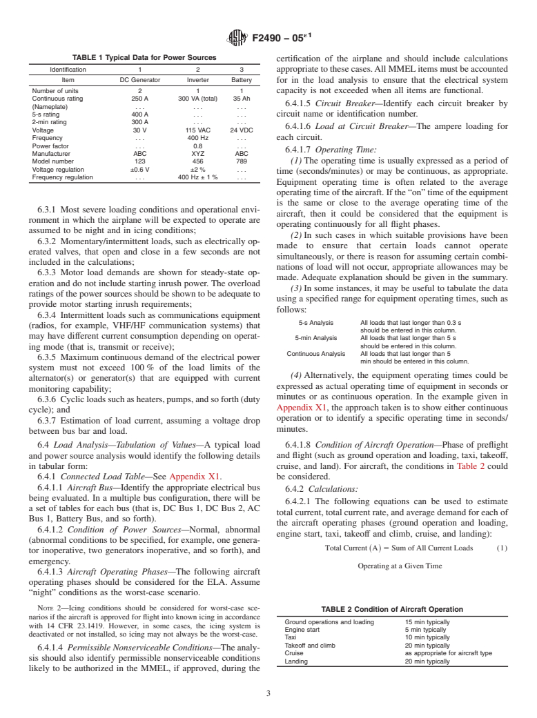 ASTM F2490-05e1 - Standard Guide for Aircraft Electrical Load and Power Source Capacity Analysis