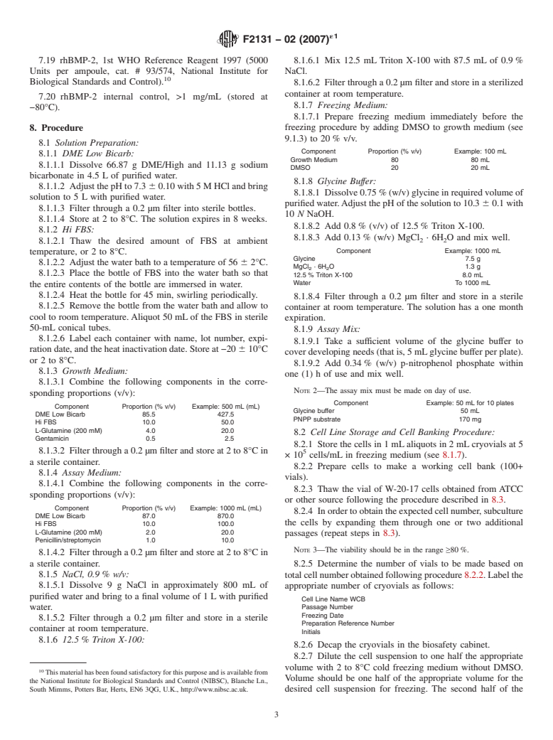 ASTM F2131-02(2007)e1 - Standard Test Method for<bdit>In Vitro</bdit> Biological Activity of Recombinant Human Bone Morphogenetic Protein-2 (rhBMP-2) Using the W-20 Mouse Stromal Cell Line