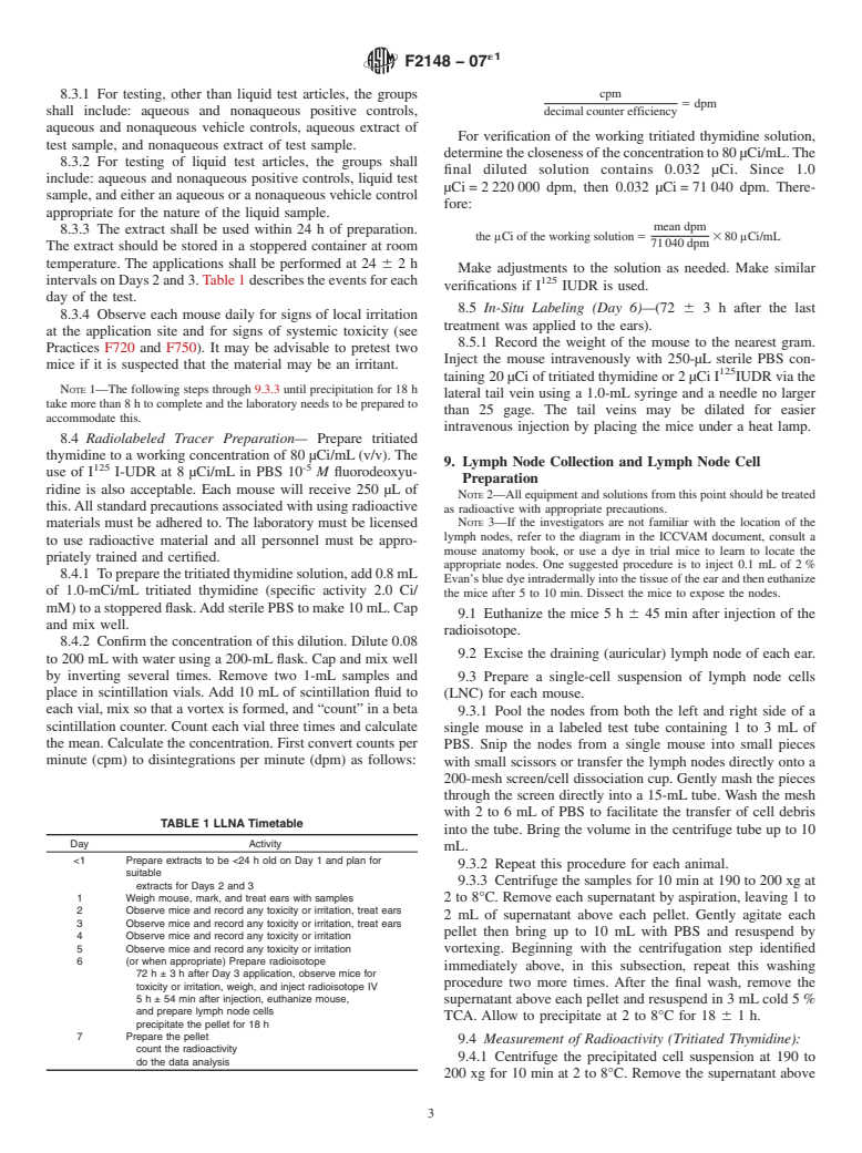 ASTM F2148-07e1 - Standard Practice for Evaluation of Delayed Contact Hypersensitivity Using the Murine Local Lymph Node Assay (LLNA)