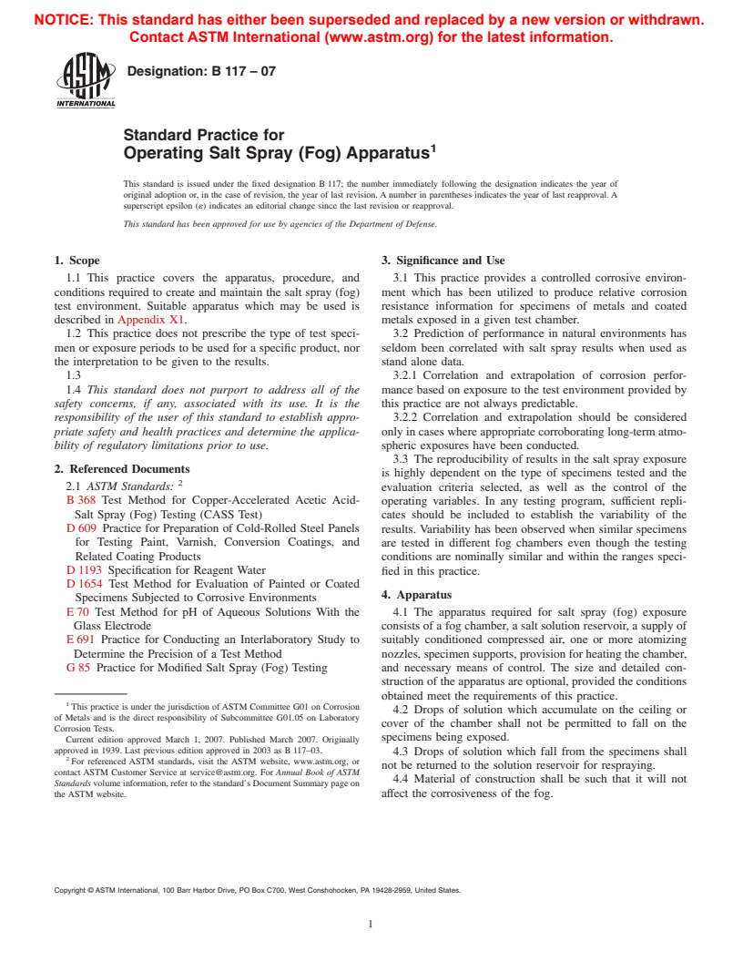 ASTM B117-07 - Standard Practice for Operating Salt Spray (Fog) Apparatus
