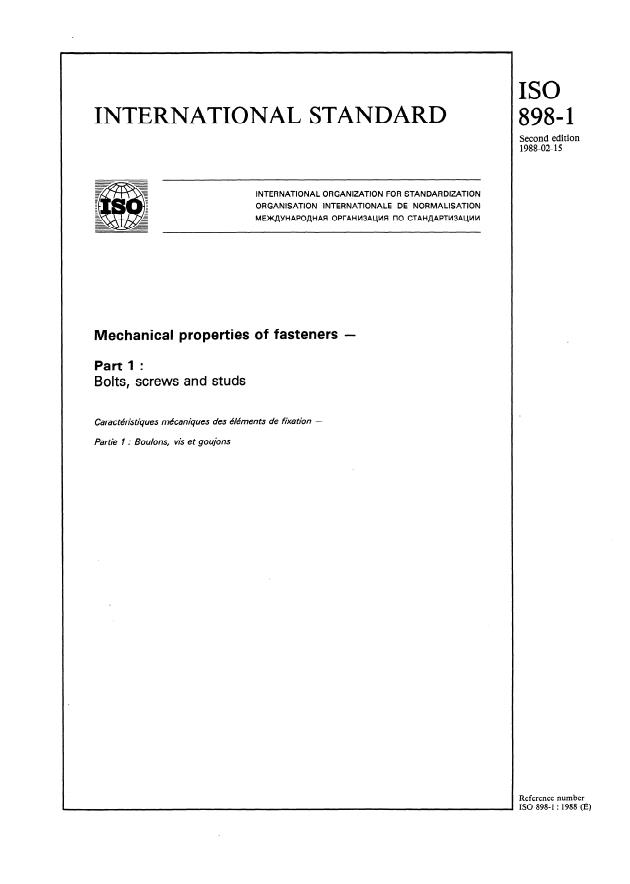 ISO 898-1:1988 - Mechanical properties of fasteners