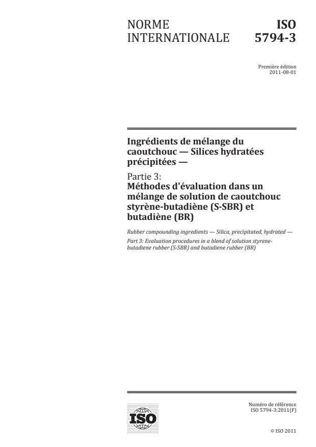ISO 5794-3:2011 - Ingrédients de mélange du caoutchouc -- Silices hydratées précipitées