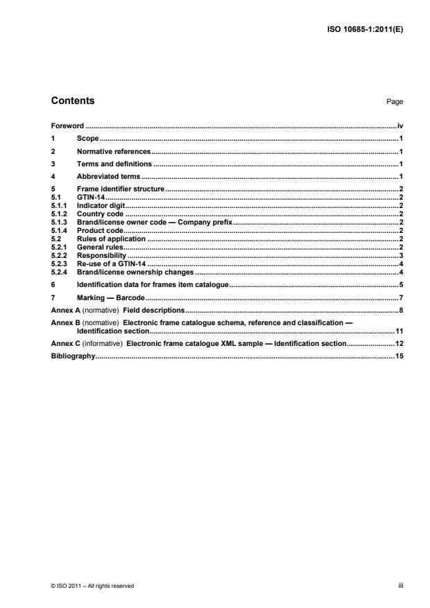 ISO 10685-1:2011 ISO 10685-1:2011 - Ophthalmic optics -- Spectacle frames and sunglasses electronic catalogue and identification - Page 3 preview