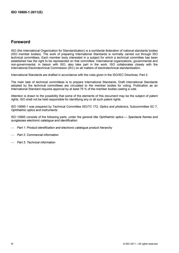 ISO 10685-1:2011 ISO 10685-1:2011 - Ophthalmic optics -- Spectacle frames and sunglasses electronic catalogue and identification - Page 4 preview