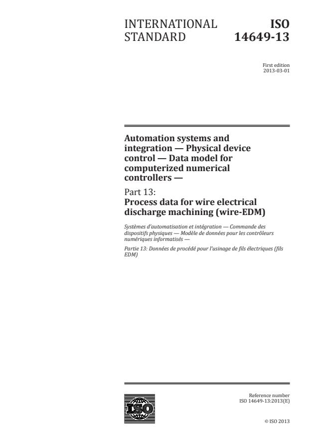 ISO 14649-13:2013 - Automation systems and integration -- Physical device control -- Data model for computerized numerical controllers