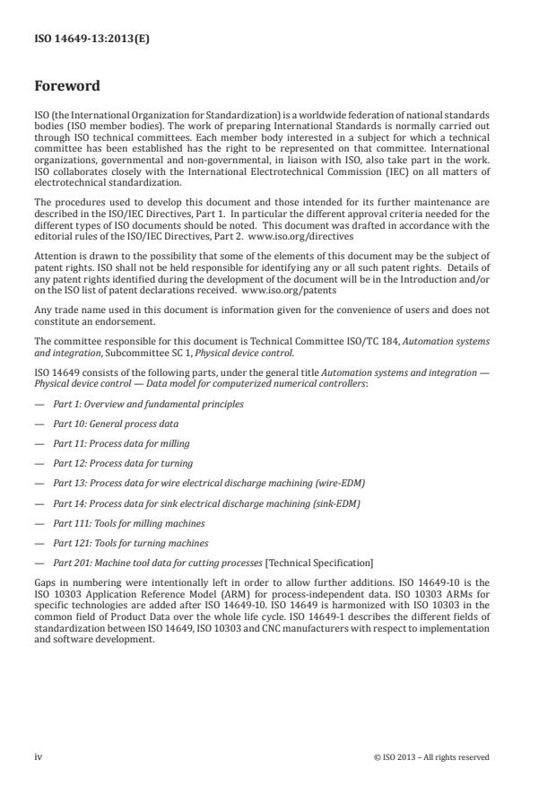 ISO 14649-13:2013 ISO 14649-13:2013 - Automation systems and integration -- Physical device control -- Data model for computerized numerical controllers - Page 4 preview