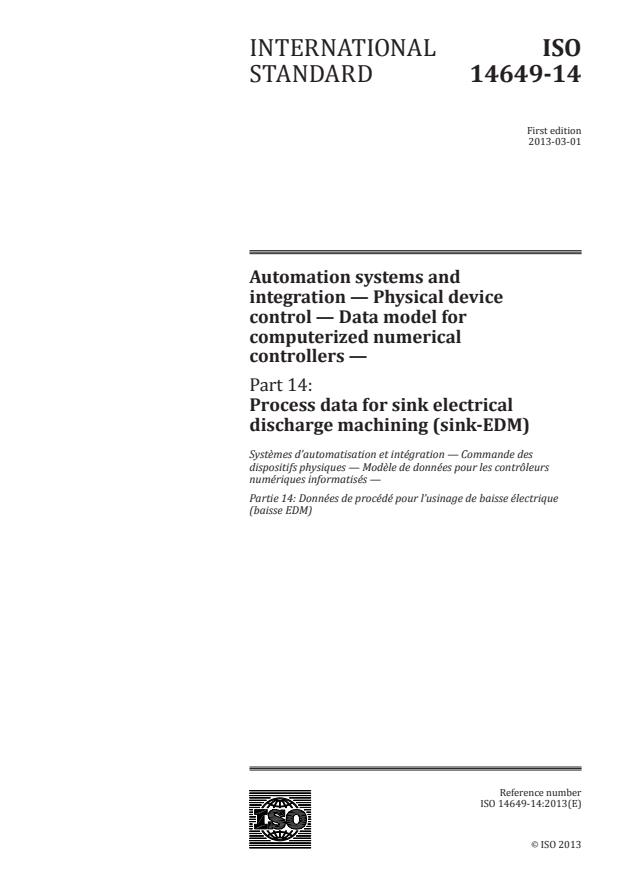 ISO 14649-14:2013 - Automation systems and integration -- Physical device control -- Data model for computerized numerical controllers