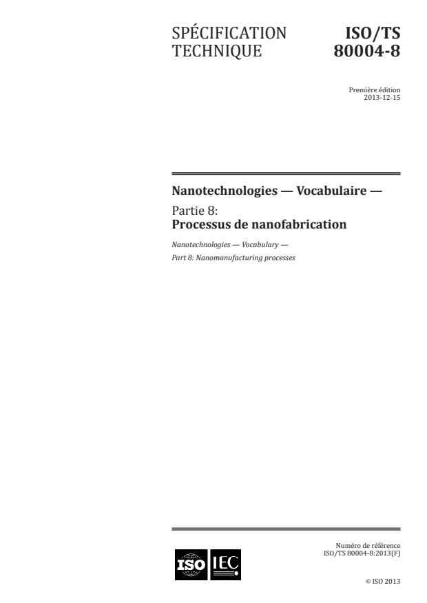 ISO/TS 80004-8:2013 - Nanotechnologies -- Vocabulaire
