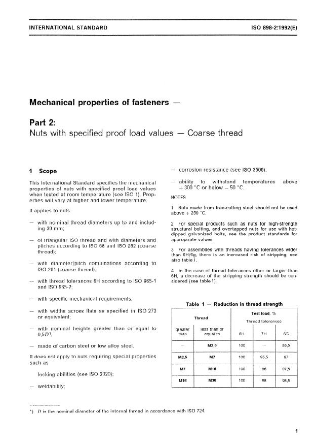 ISO 898-2:1992 - Mechanical properties of fasteners