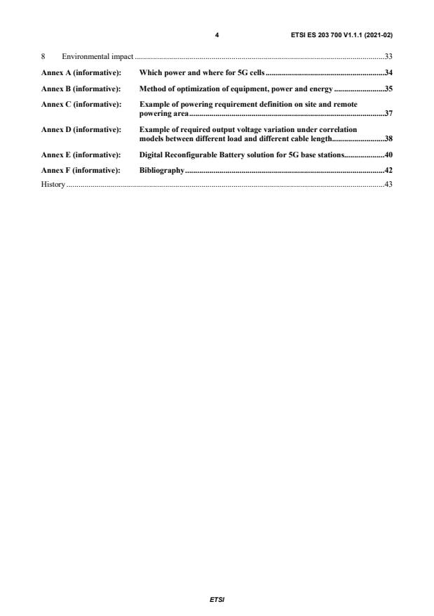 SIST ES 203 700 V1.1.1:2021 ETSI ES 203 700 V1.1.1 (2021-02) - Environmental Engineering (EE); Sustainable power feeding solutions for 5G network - Page 4 preview