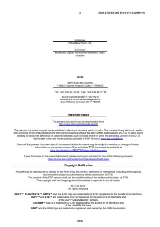 SIST EN 303 345-5 V1.1.1:2020 ETSI EN 303 345-5 V1.1.0 (2019-11) - Broadcast Sound Receivers; Part 5: DRM broadcast sound service; Harmonised Standard for access to radio spectrum - Page 2 preview
