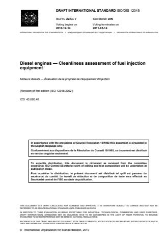 ISO 12345:2013 - Diesel engines -- Cleanliness assessment of fuel injection equipment