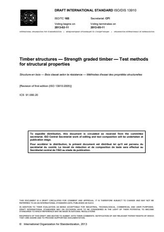 ISO 13910:2014 - Timber structures -- Strength graded timber -- Test methods for structural properties