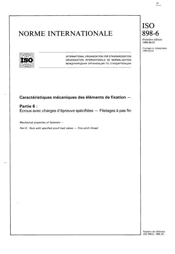 ISO 898-6:1988 - Mechanical properties of fasteners