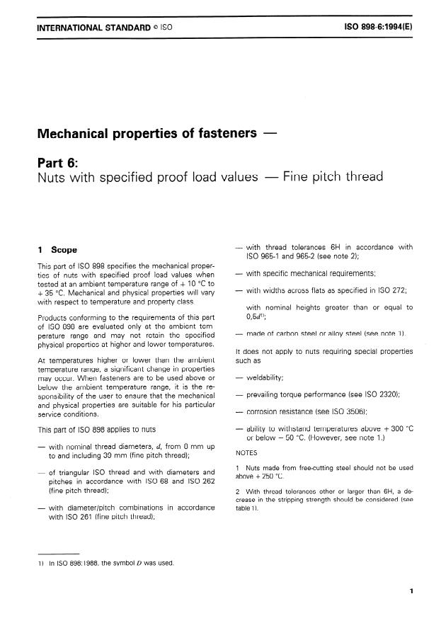 ISO 898-6:1994 - Mechanical properties of fasteners