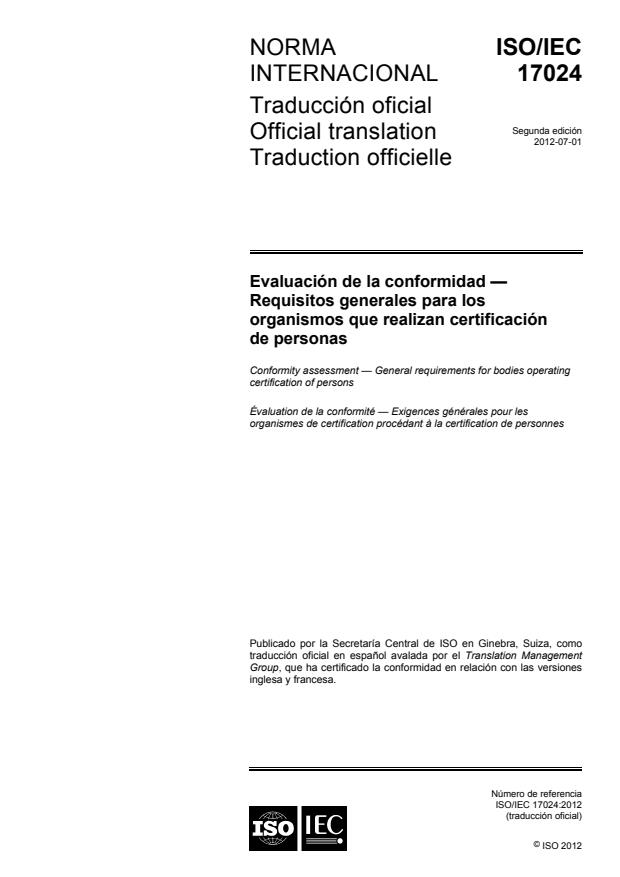 ISO/IEC 17024:2012 - Conformity assessment -- General requirements for bodies operating certification of persons