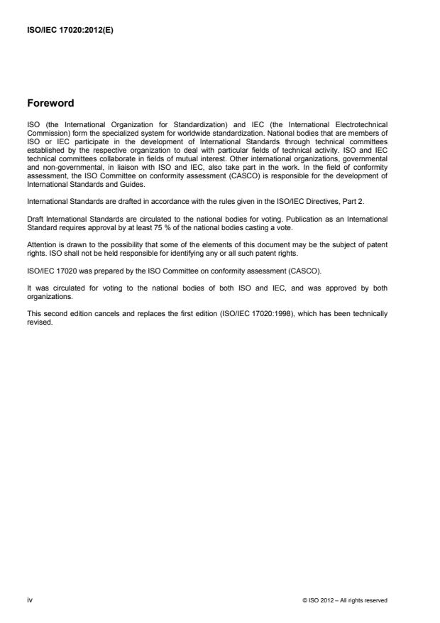ISO/IEC 17020:2012 ISO/IEC 17020:2012 - Conformity assessment -- Requirements for the operation of various types of bodies performing inspection - Page 4 preview