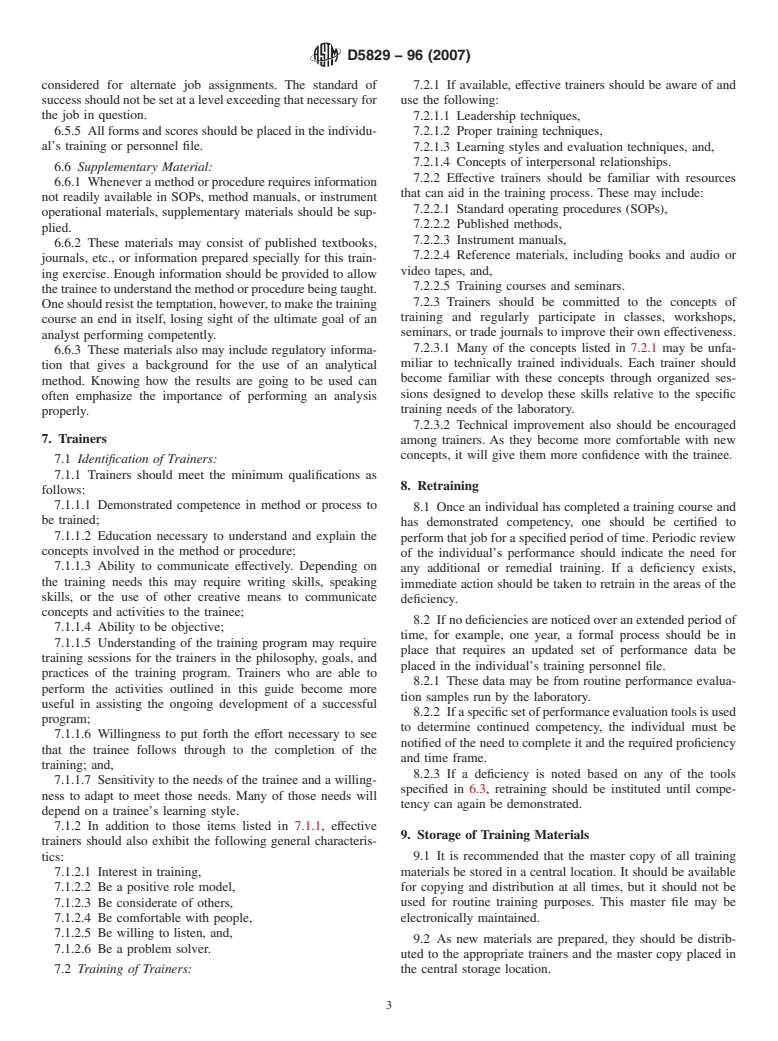 ASTM D5829-96(2007) - Standard Guide for Preparing a Training Program for Environmental Analytical Laboratories (Withdrawn 2015)