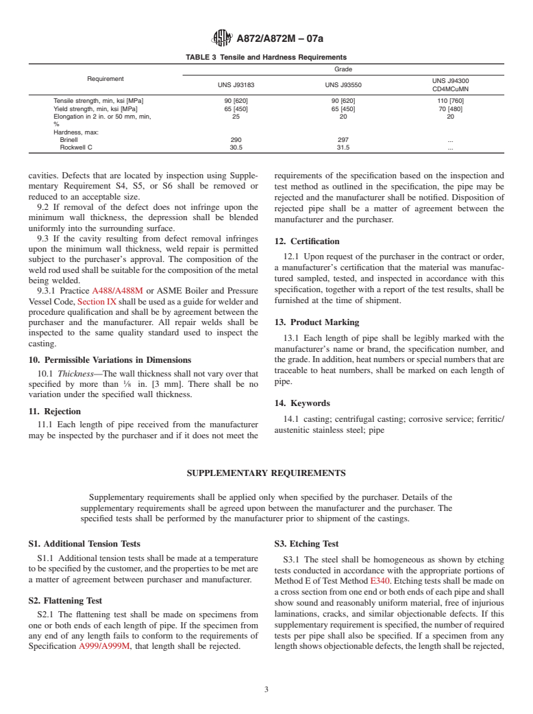 ASTM A872/A872M-07a - Standard Specification for Centrifugally Cast Ferritic/Austenitic Stainless Steel Pipe for Corrosive Environments