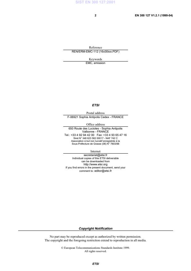 SIST EN 300 127:2001 SIST EN 300 127:2001 - Page 4 preview