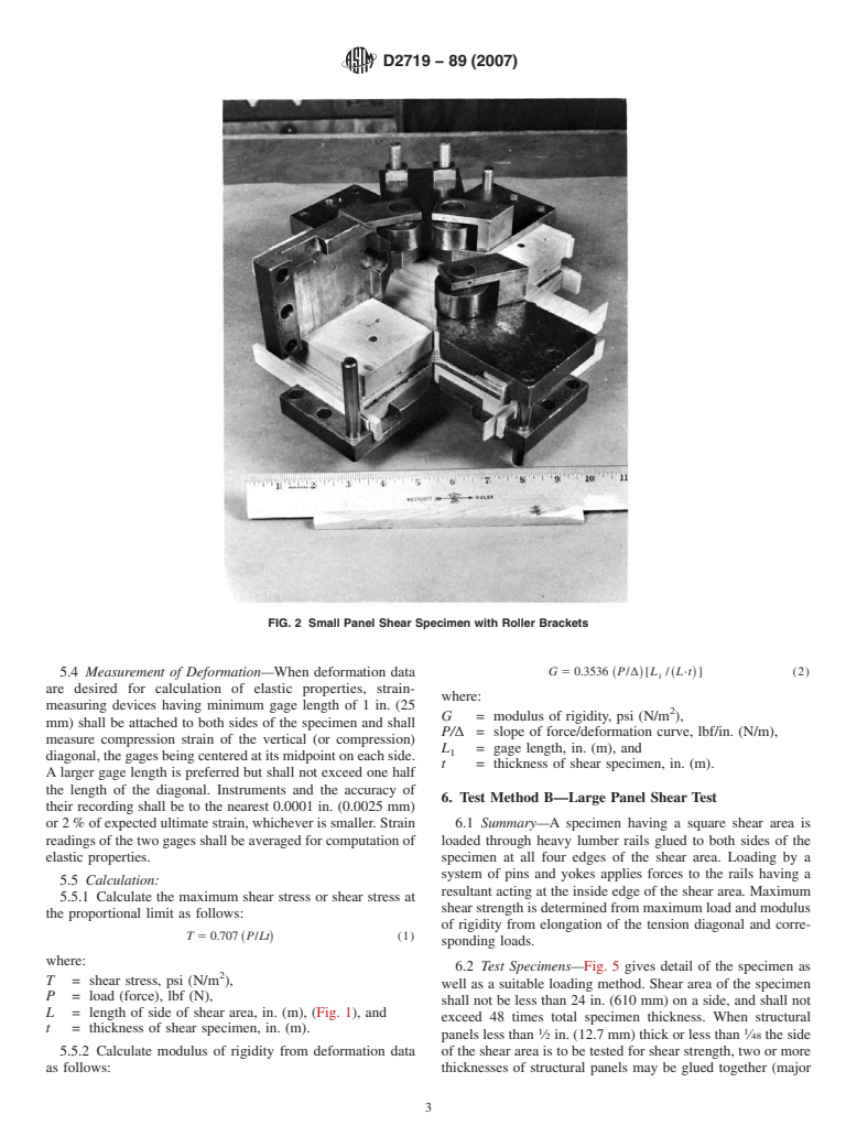 ASTM D2719-89(2007) - Standard Test Methods for Structural Panels in Shear Through-the-Thickness