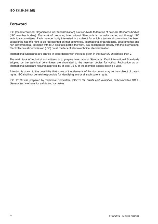 ISO 13129:2012 ISO 13129:2012 - Paints and varnishes -- Electrochemical measurement of the protection provided to steel by paint coatings -- Current interrupter (CI) technique, relaxation voltammetry (RV) technique and DC transient (DCT) measurements - Page 4 preview