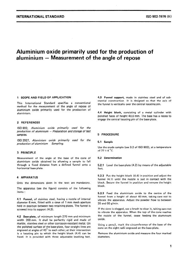 ISO 902:1976 - Angle of Repose for Aluminium Oxide