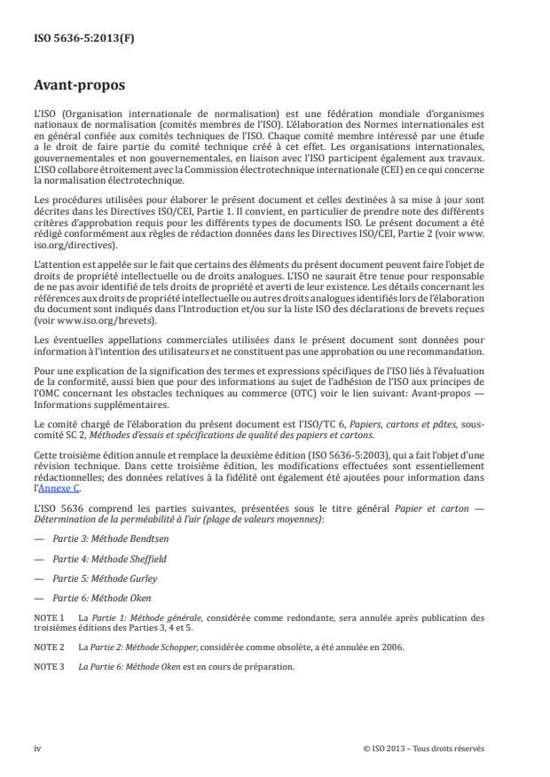 ISO 5636-5:2013 ISO 5636-5:2013 - Papier et carton -- Détermination de la perméabilité a l'air (plage de valeurs moyennes) - Page 4 preview