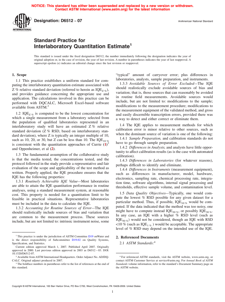 ASTM D6512-07 - Standard Practice for Interlaboratory Quantitation Estimate