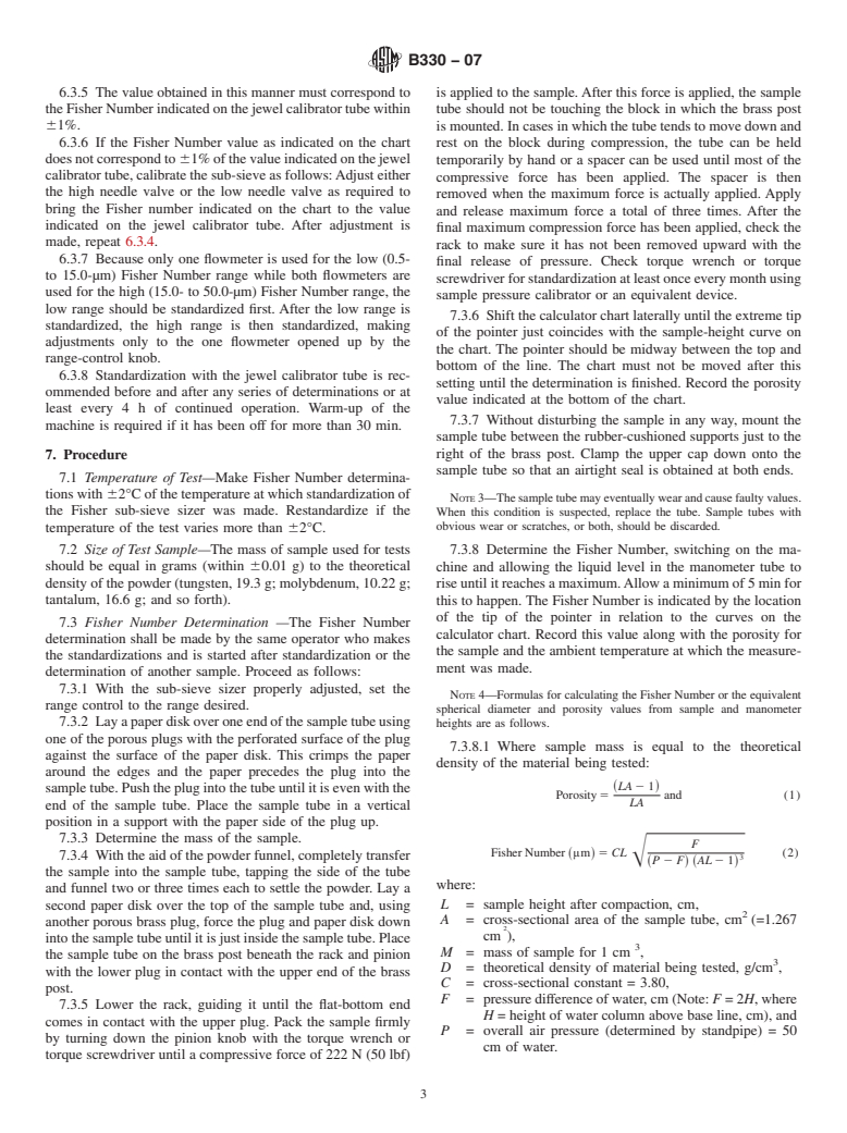 ASTM B330-07 - Standard Test Method for Fisher Number of Metal Powders and  Related Compounds