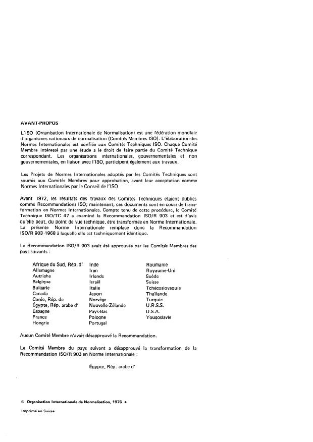 ISO 903:1976 ISO 903:1976 - Oxyde d'aluminium principalement utilisé pour la production de l'aluminium -- Détermination de la densité apparente - Page 2 preview