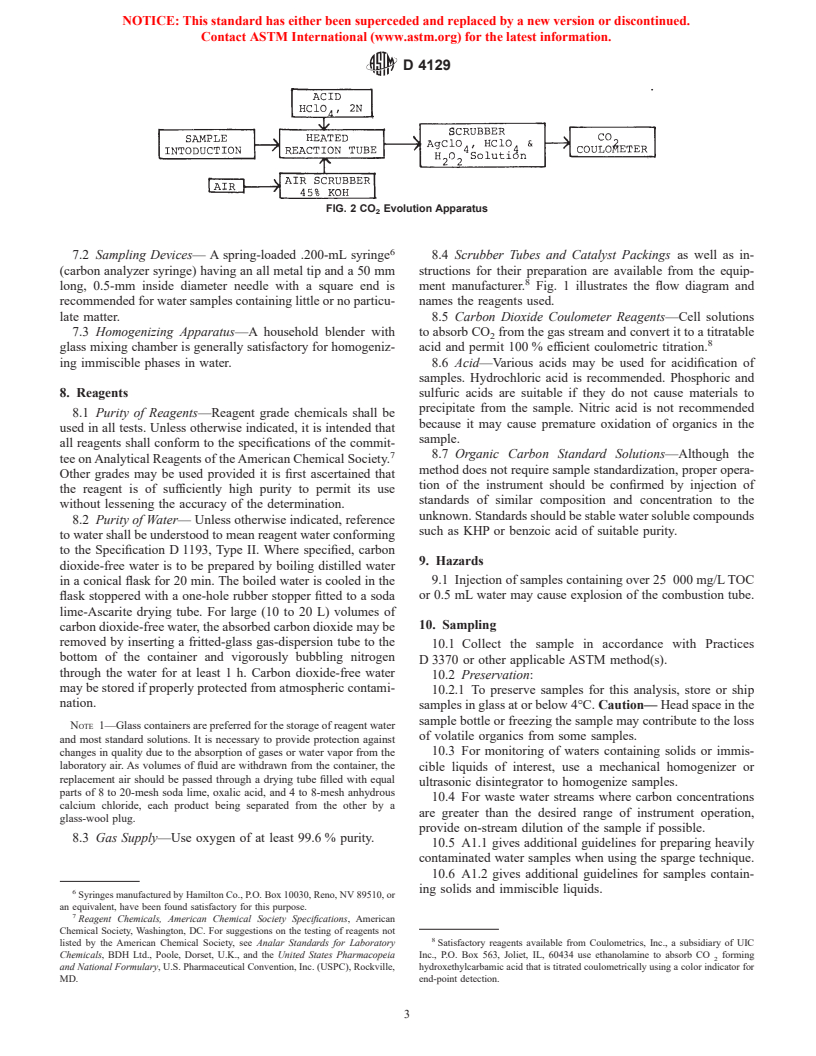 ASTM D4129-98 - Standard Test Method for Total and Organic Carbon in Water by High Temperature Oxidation and by Coulometric Detection